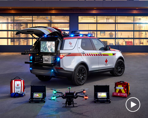 land rover's drone-equipped 'discovery' vehicle joins the red cross emergency fleet