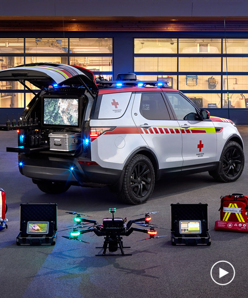 land rover's drone-equipped 'discovery' vehicle joins the red cross emergency fleet