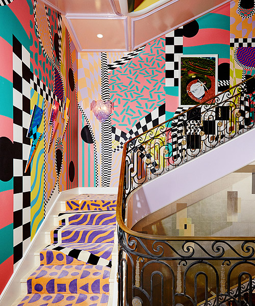 sasha bikoff merges rococo with memphis in her bold new york show house staircase