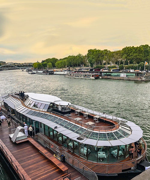 ducasse sur seine floating restaurant by galante and lancman explores the movement of the river