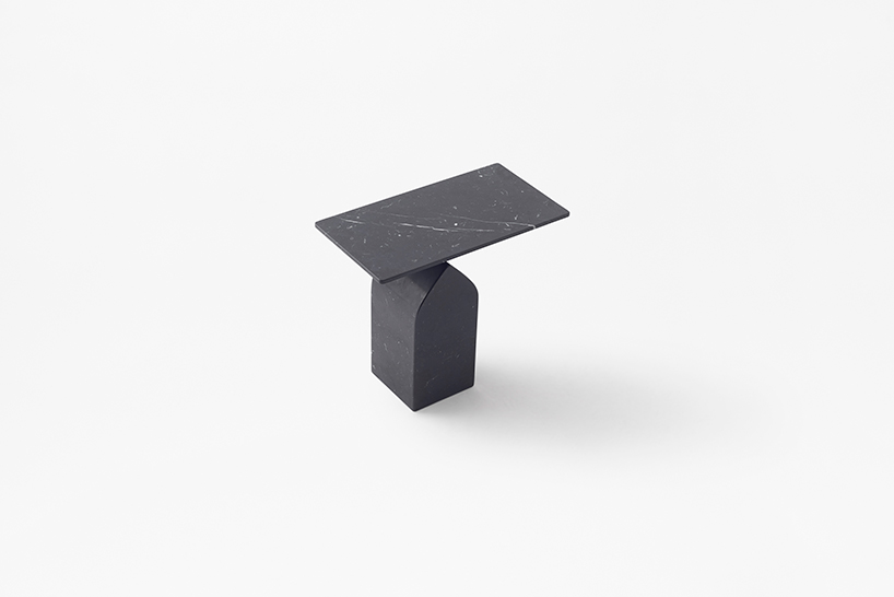 nendo's seesaw tables for marsotto edizioni softly rise up from the base designboom
