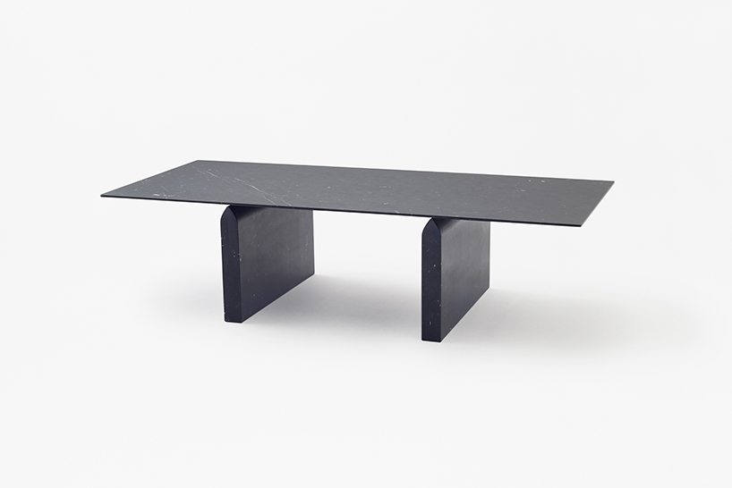 nendo's seesaw tables for marsotto edizioni softly rise up from the base designboom