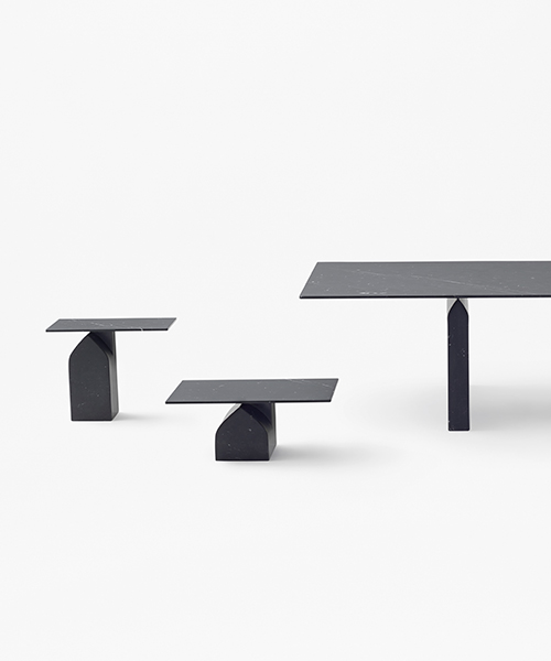 nendo's seesaw tables for marsotto edizioni softly rise up from the base