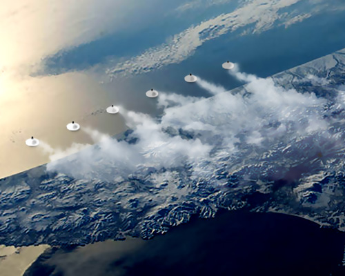 PARQ's volcanic machines release steam clouds to reverse the effects of global warming