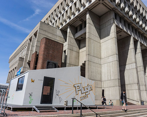 prefabricated plugin house creates temporary public spaces in harvard and boston city hall