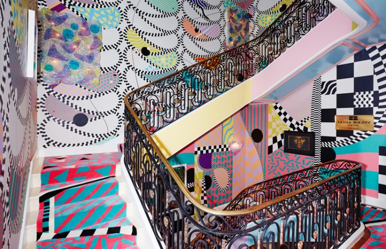 sasha bikoff merges rococo with memphis in her bold new york staircase