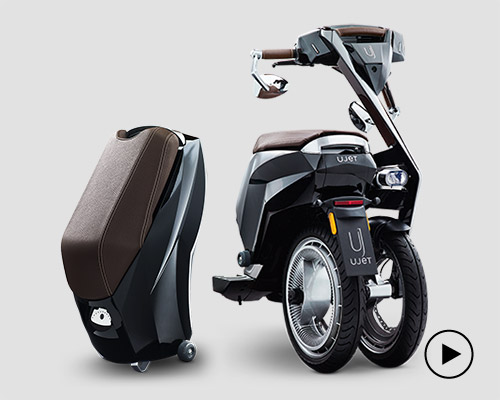 the fully foldable UJET electric scooter has a removable bluetooth speaker