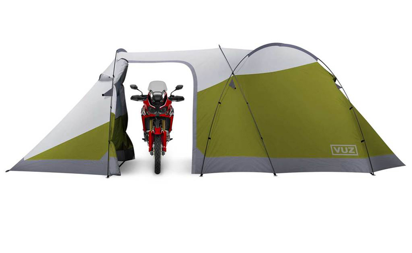 the vuz moto tent is the garage on the go for motorcycling campers