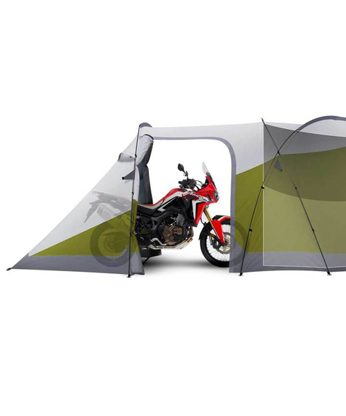 the vuz moto tent is the garage on the go for motorcycling campers