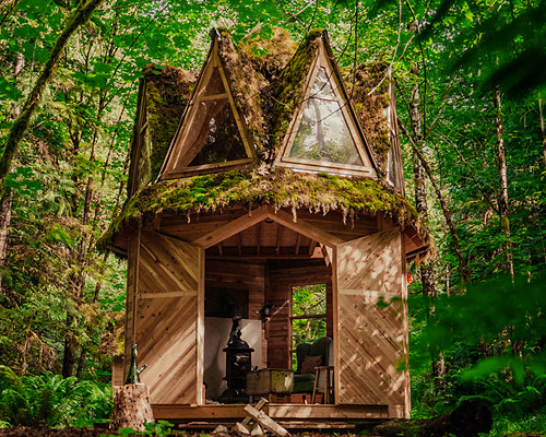 this tiny moss-covered cabin in the woods seems straight out of a storybook