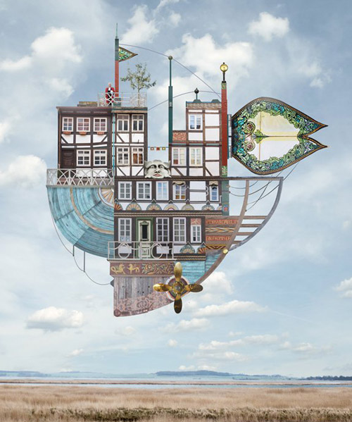 the cartography of the sky: levitating dreamlike houses by zabadu