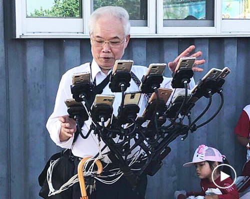 this 70-year-old man built an 11 phone dashboard to play pokémon go