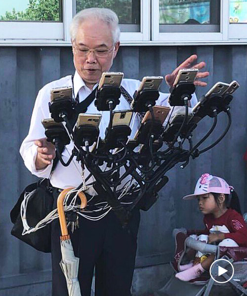 this 70-year-old man built an 11 phone dashboard to play pokémon go