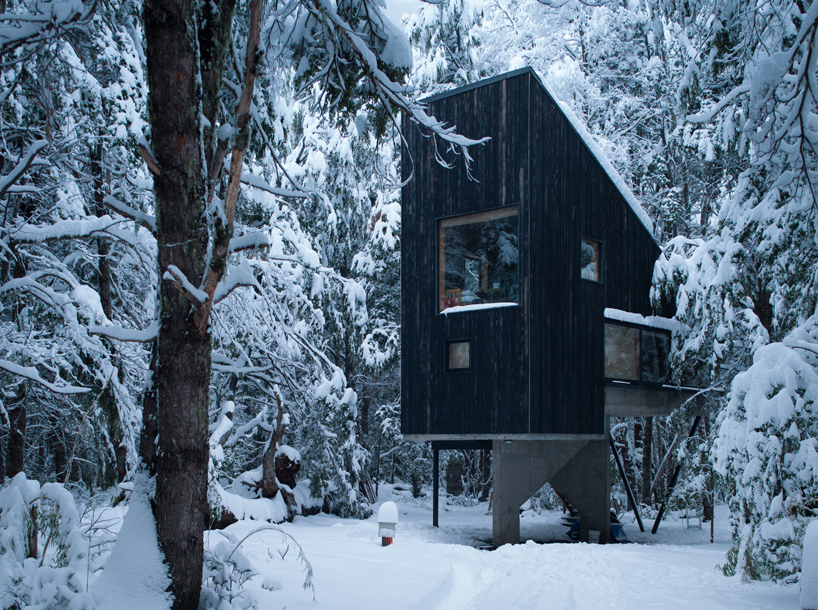 DRAA nestles a charred timber cabin in the woodlands of chile