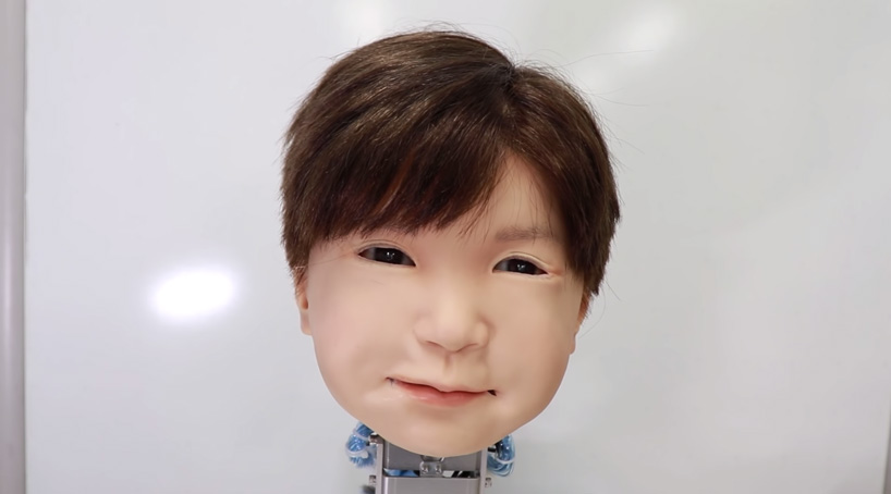 this child robot head mimics human expressions with creepy accuracy