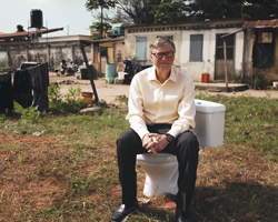 bill gates promotes toilet evolution by first presenting a jar of human poo