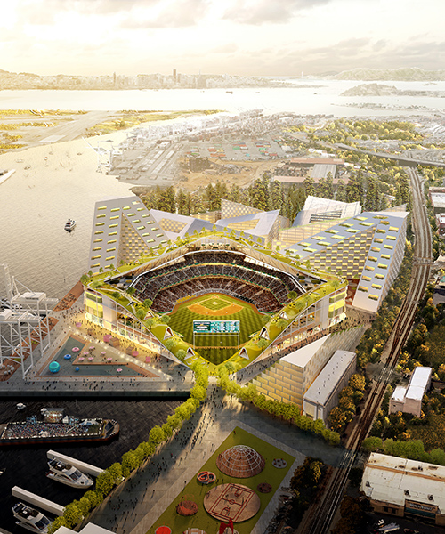 bjarke ingels group shares plans for oakland A's massive stadium complex in california