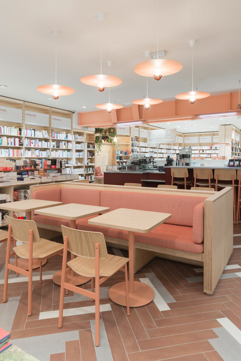 studio briand & berthereau combines terracotta, raw concrete + wood in parisian bookstore