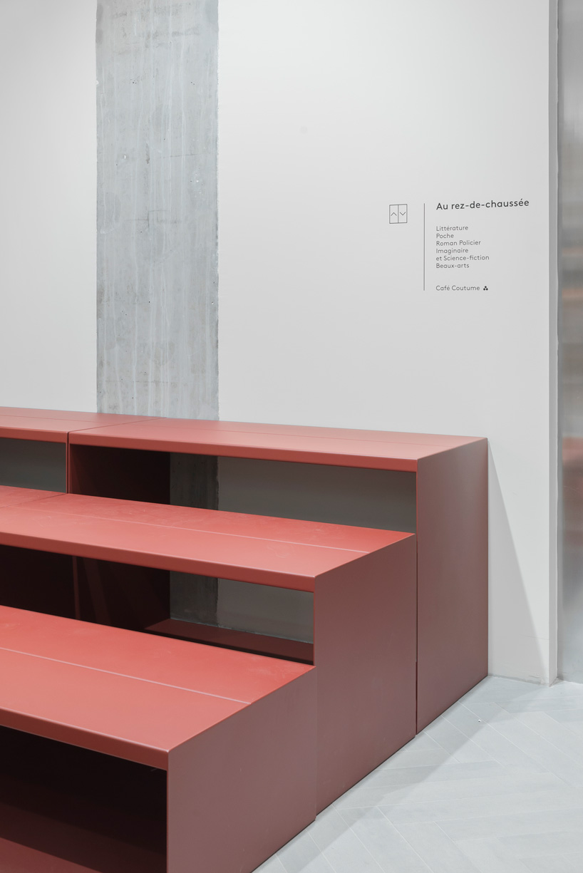 studio briand & berthereau combines terracotta, raw concrete + wood in parisian bookstore