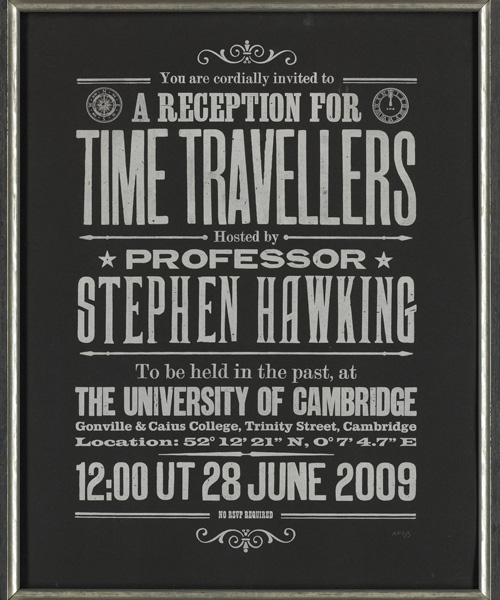 2013 invitation to stephen hawking's time travelers party in 2009