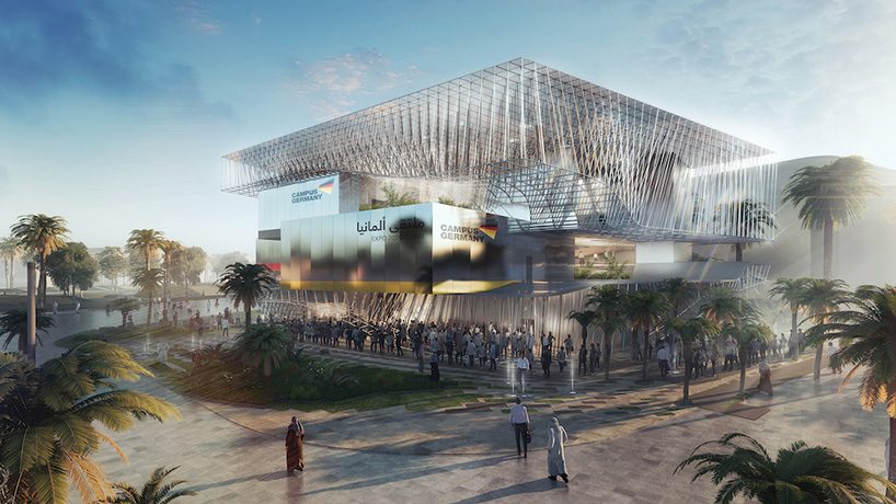 the german pavilion expo 2020 dubai by LAVA is topped with a freeform roof