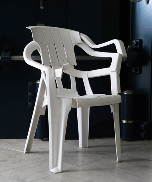 pierre castignola reassembles the ubiquitous plastic chair using pieces of patented remakes