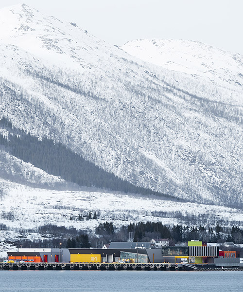 snøhetta's holmen industrial area in norway is a colorful 6,000 sqm fishing facility