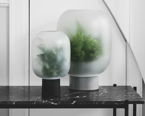 studio rem's nebl vase wraps its contents in a foggy day