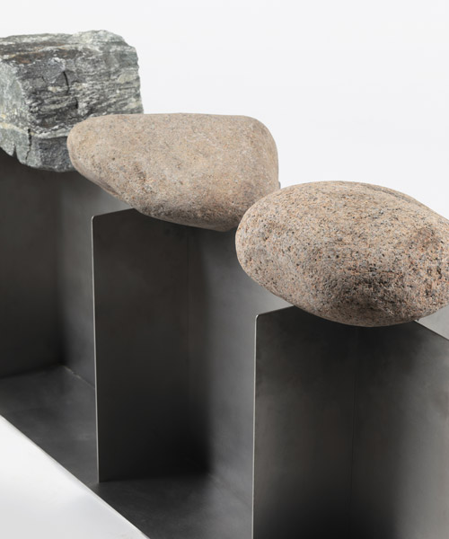 korean designer chiho cheon's bench design uses stone to harmonize with nature