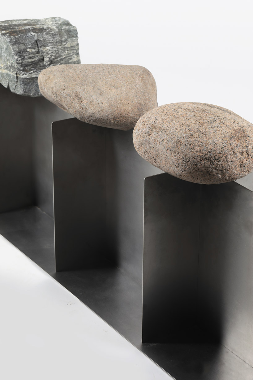 korean designer chiho cheon's bench design uses stone to harmonize with nature