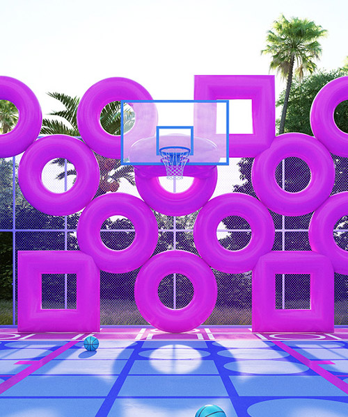 cyril lancelin fences basketball court with grid of pink doughnuts and squares