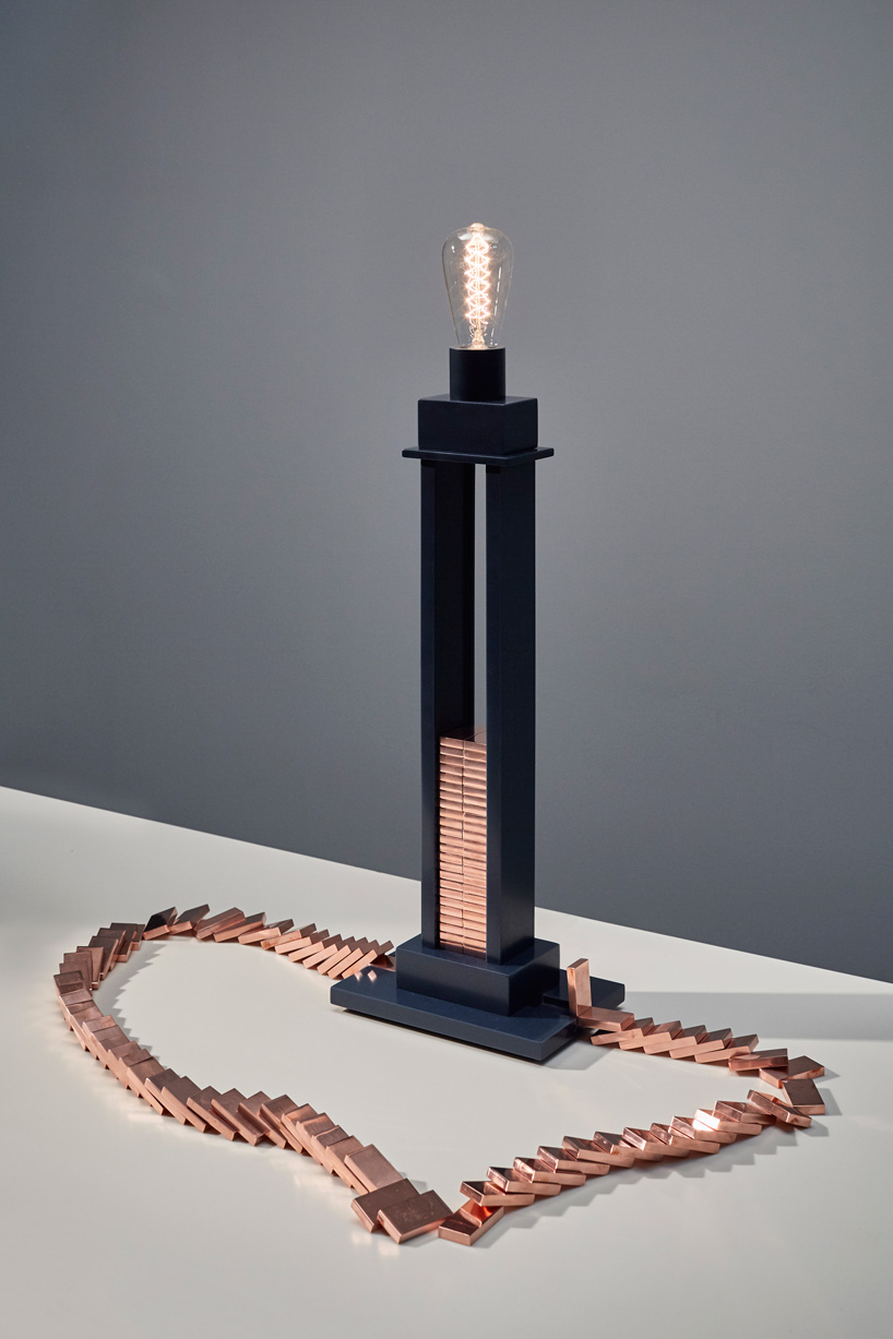 glithero's table light can be switched on through a rally of conductive copper dominos