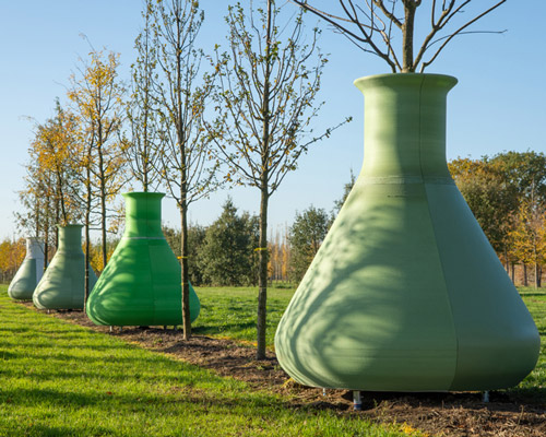 dutch architects plant trees into huge 3D printed sample tubes