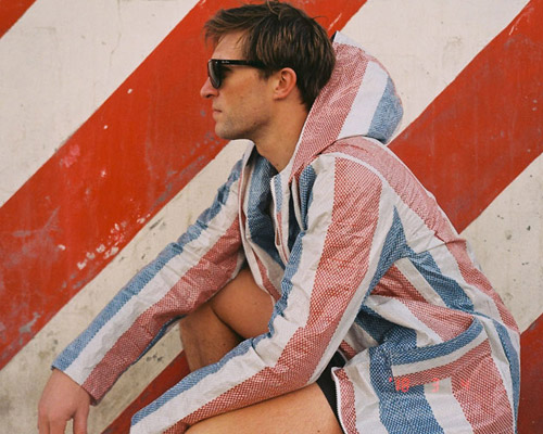 luke cardew recycles market stall material to create 100% waterproof raincoat