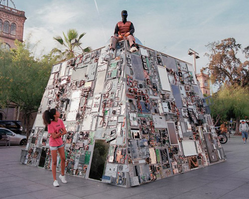 designer builds a pavilion of old devices to hide from technology at barcelona design week