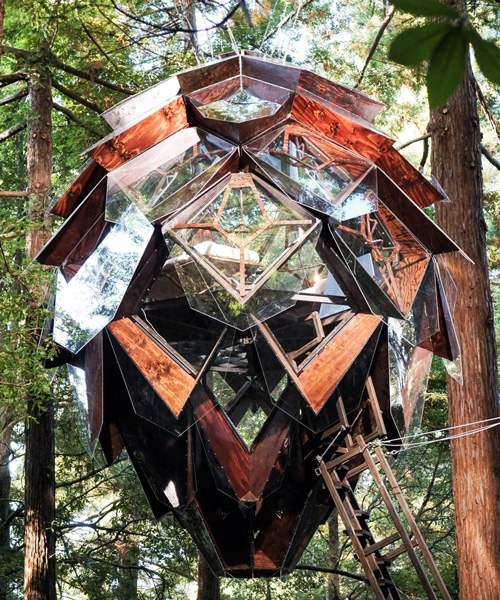 this pinecone-shaped treehouse offers 360 degree views of the forest's canopy 