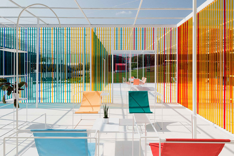 project eleven builds contemporary yet retro-futuristic rainbow pavilion in russia designboom