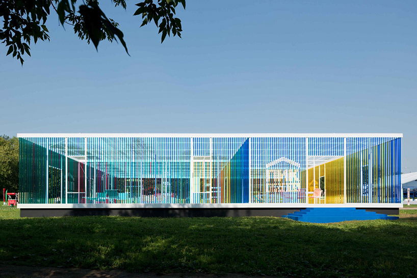 project eleven builds contemporary yet retro-futuristic rainbow pavilion in russia designboom