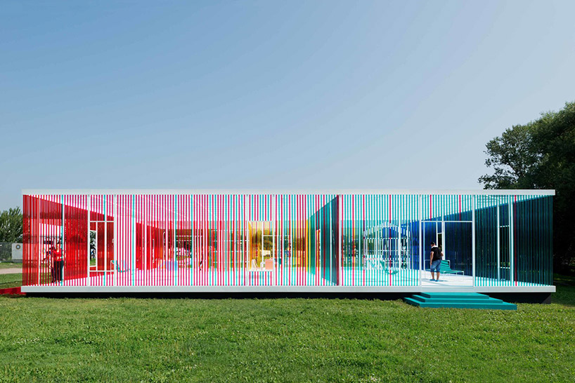 project eleven builds contemporary yet retro-futuristic rainbow pavilion in russia designboom