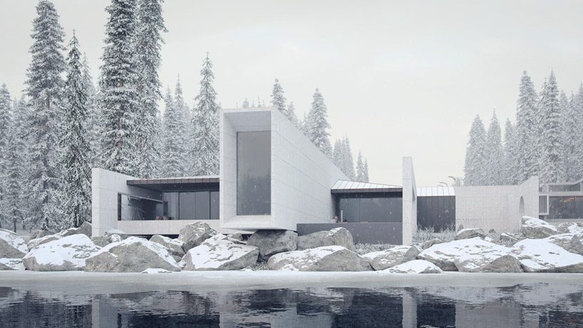 sergey makhno unveils minimalist design for 'fatherâ€™s house' in snowy ukraine