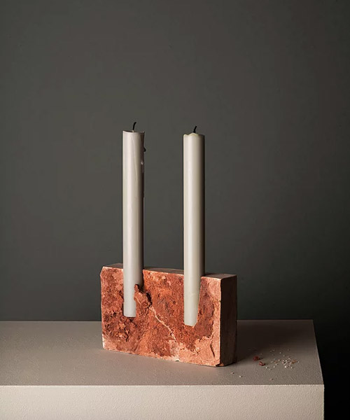 snug candle holders by sanna völker are carved from 500 million year old stones
