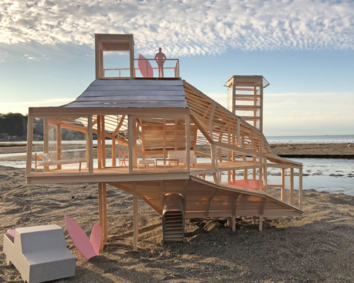 yuji tanabe develops wooden house for surfers based on the formation of swell waves