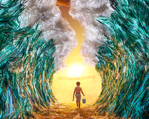 168,000 used straws were artfully repurposed into two crashing waves of careless decisions