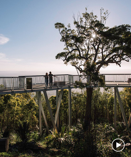 architects install prefabricated observation boardwalk on mount archer, australia