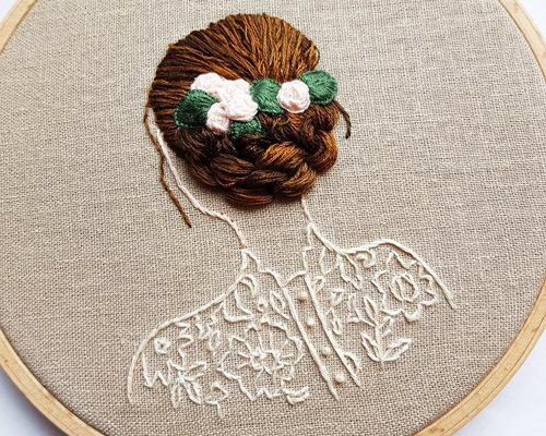 embroidery artist bernita broderi uses flowing thread to create 3D hairstyles