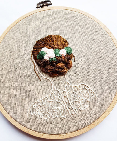 embroidery artist bernita broderi uses flowing thread to create 3D hairstyles