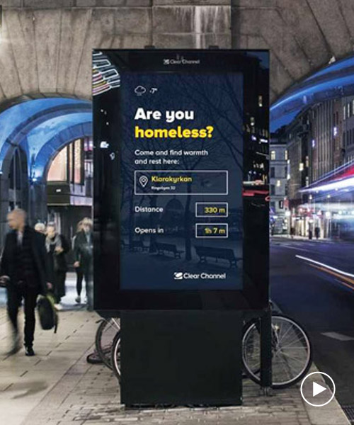 clear channel uses digital billboards to help the homeless find shelter in sweden