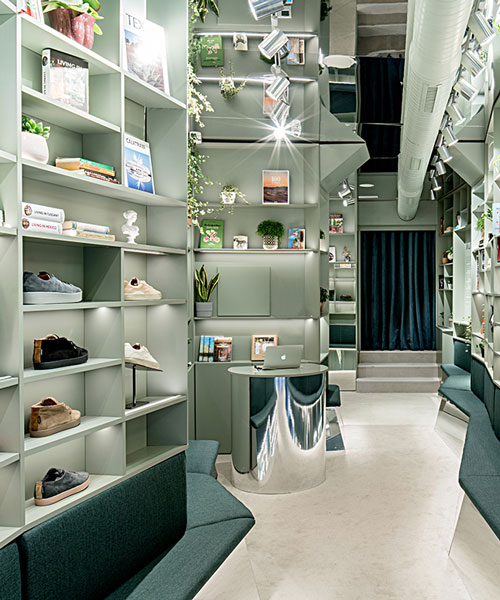 architects display sneakers like books in a madrid showroom