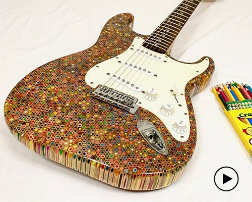 1,200 crayola colored pencils form the body of this electric guitar