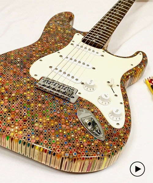 1,200 crayola colored pencils form the body of this electric guitar